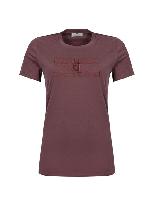 T-shirt in jersey con doppio logo ricamato Merlot Elisabetta Franchi | MA00756E2EA4